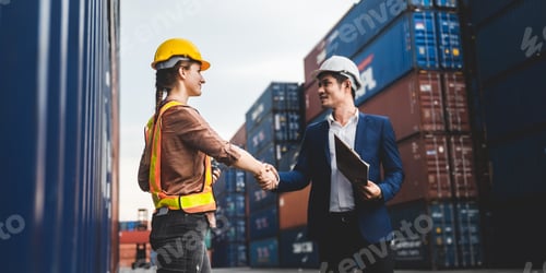Preview: logistic worker teamwork and partner of foreman, engineer, and businessman working on container yard