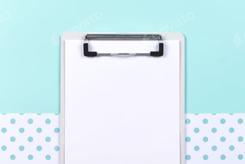 Preview: Top view of clipboard with white paper page.