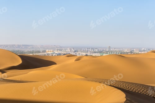 Preview: desert and city, shanshan county kumtag desert,xinjiang, China