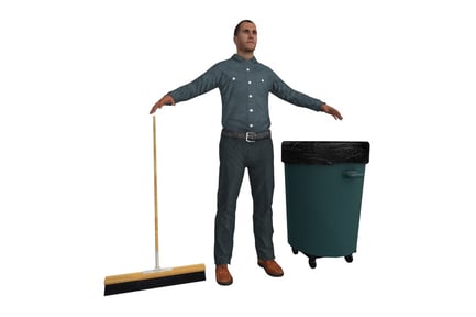 Preview: Maintenance Worker with Broom and Trash Can