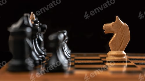 Preview: Vintage wooden chess board and figures