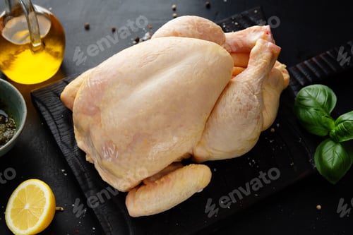 Preview: Raw whole chicken on table