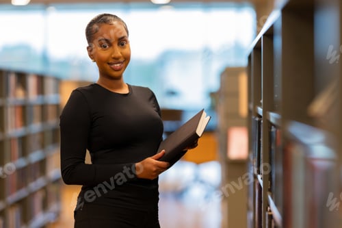 Preview: Student reading a book in library