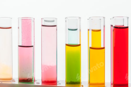 Preview: Glass laboratory chemical test tubes with liquid for analysis close up