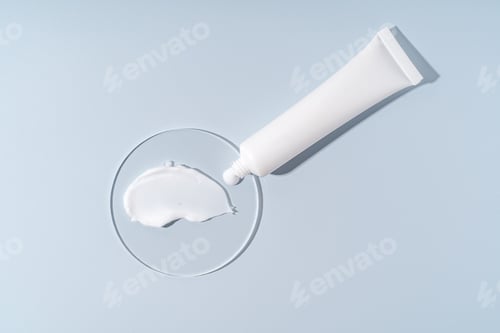 Preview: Mockup white tubes of cream for face lying on texture of smear, product line