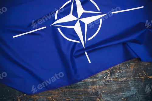 Preview: NATO flag.North Atlantic Treaty Organization flag waving.