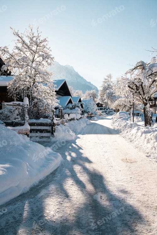 Preview: wintertime in small german village covered with snow Garmish-Partenkirchen