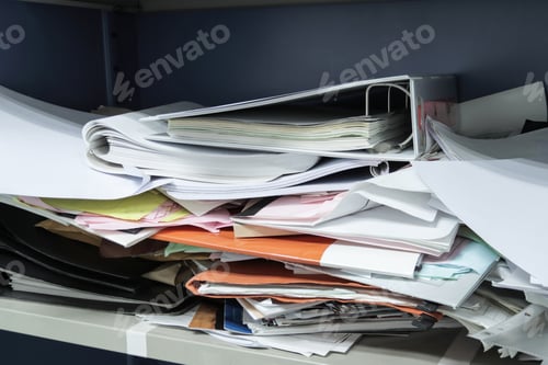 Preview: Messy file document and Office Supplies in filing cabinets at work office