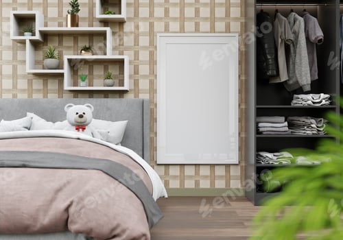 Preview: 3D interoir design for bedroom and mockup frame