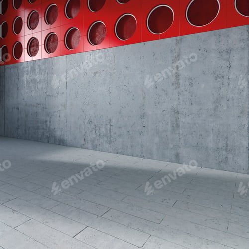 Preview: Empty room with concrete wall and stone floor, 3D Rendering