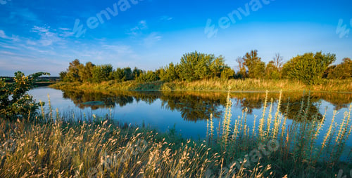 Preview: Beautiful landscape of silent lake near forest