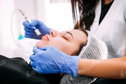 Preview: Professional skin care, procedure Microdermabrasion of the facial skin at cosmetic clinic