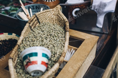 Preview: Green coffee beans in basket