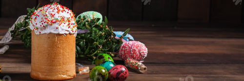 Preview: Easter Cake And Easter Eggs, Traditional Holiday Design (Happy Easter) Menu Concept. Food