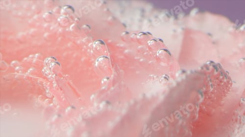 Preview: Close-up of pink petals with bubbles. Stock footage. Delicate rose petals with bubbles under water