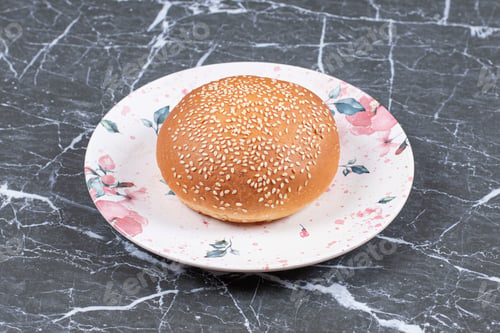 Preview: Homemade hamburger buns with sesame on the plate , on the marble background