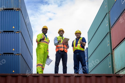 Preview: Foreman or worker work at Container cargo site check up goods in container.