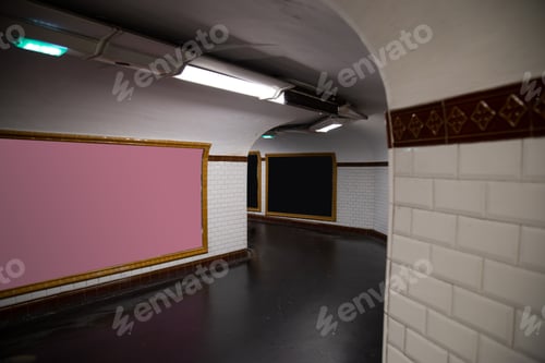 Preview: Empty Paris Metro Subway corridor view.