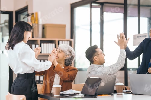 Preview: Asian people in office, group meeting in boardroom, working together, annual discuss opinions