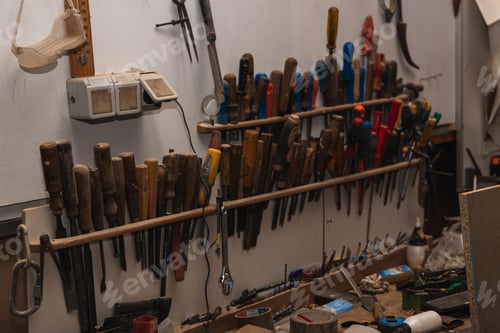 Preview: Carpentry Workshop: Various Tools Hanging on Wall