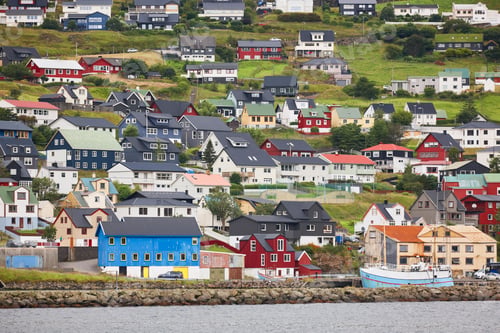 Preview: Picturesque colorful village of Vestmanna in Feroe islands. Denmark