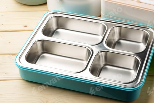 Preview: Plastic empty lunch box with metal compartments