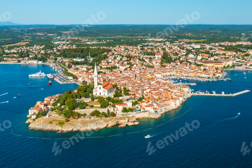 Preview: Adriatic sea surrounds Rovinj with tower of St. Euphemia church