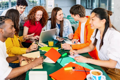 Preview: High school students group learning together at campus
