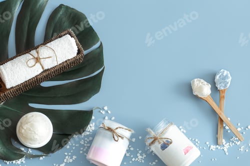 Preview: Composition of spa items on a colored background