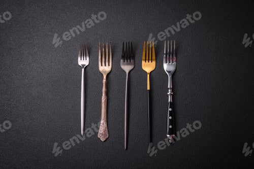Preview: Kitchen fork made of steel on a dark textured background