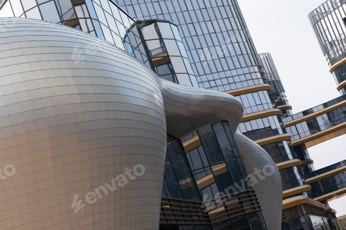 Preview: modern office center of premium class, glass and aluminum in the facade decoration