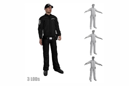 Preview: Rigged Security Officer with Uniform and Gear