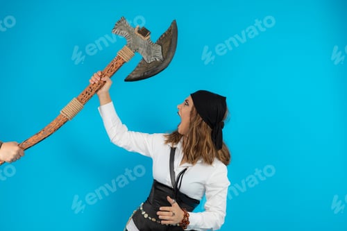 Preview: Young pirate girl trying to save herself from ax