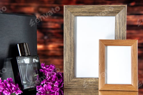 Preview: front view black fragnance with picture frames on brown background flower love present gift color