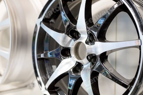 Preview: Car wheel.Close up of rims car alloy wheel.Metal disc wheel for the car at an exhibition.Selective