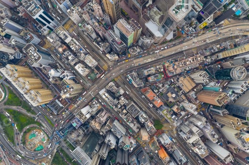 Preview: Causeway Bay, Hong Kong 07 May 2019: Drone fly over Hong Kong commercial district