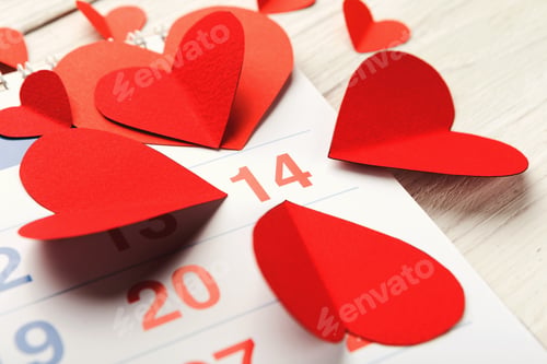 Preview: Calendar page with the red hearts on february 14