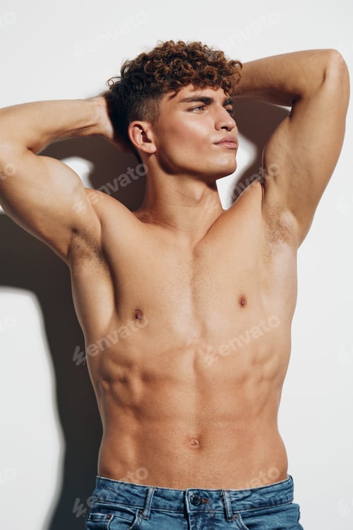 Preview: man athlete gray muscle fitness fit sport male white background adult health