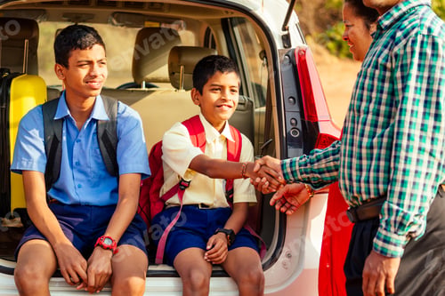 Preview: indian family buying a new car and ready to go on beach vacation