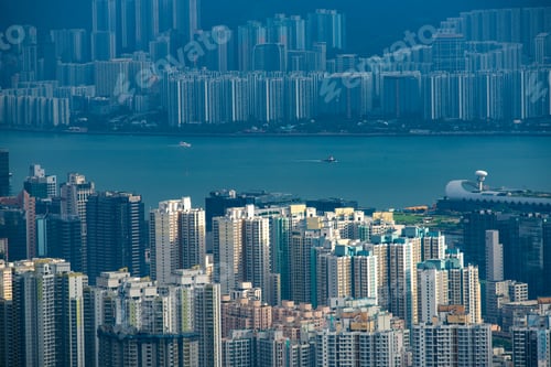 Preview: Hong Kong, China skyscraper building in modern city landscape, business urban center of Asia