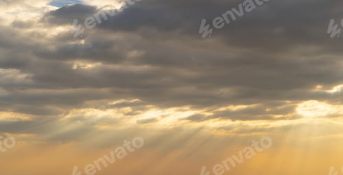Preview: Sunset sky. Abstract nature background. Dramatic blue and orange, colorful clouds at twilight time.