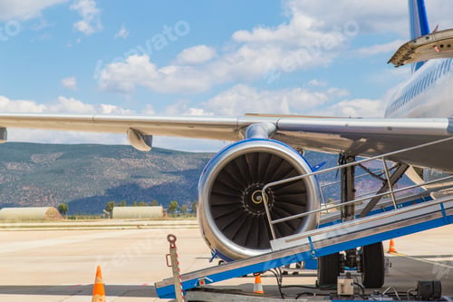 Preview: View of Airplane engine during the airplane boarding