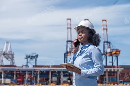 Preview: Industrial engineer workers operations marine port cranes loading and unloading