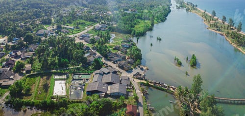 Preview: Aerial drone view of riverside in Pantai Angin Berbisik, Marang, Terengganu, Malaysia