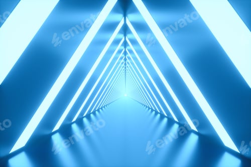 Preview: 3D Illustration. Tunnel with bright lights on the laterals. Futuristic concept.