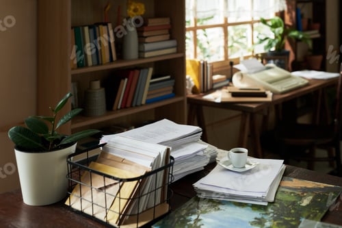 Preview: Organized Study Area with Natural Lighting and Shelves