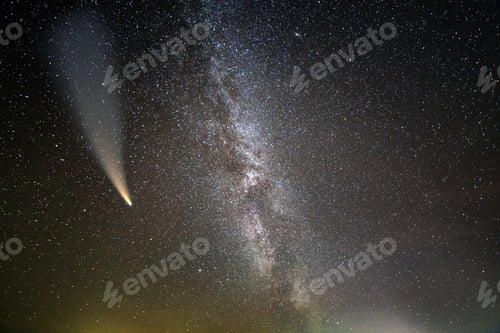 Preview: Night landscape of milkyway with stars covered sky
