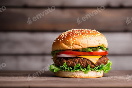 Preview: homemade tasty burgers on wood table.