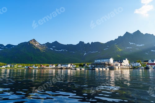Preview: Fishing base in village Mefjordvaer, island Senja, Norway, Mefjord Brygge. Fishing village in summer