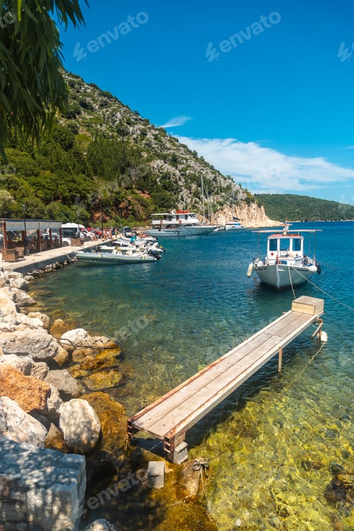 Preview: Frikes fishing village port on Ithaki or Ithaca island, Ionian sea, Greece